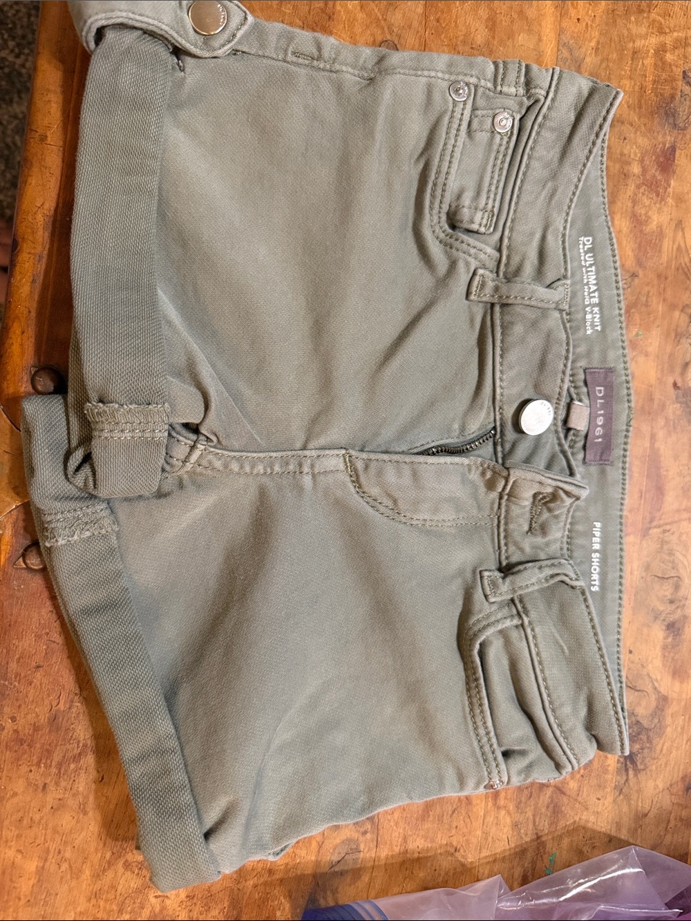 DL1961 Girls Olive Roll-Cuff Cargo Shorts